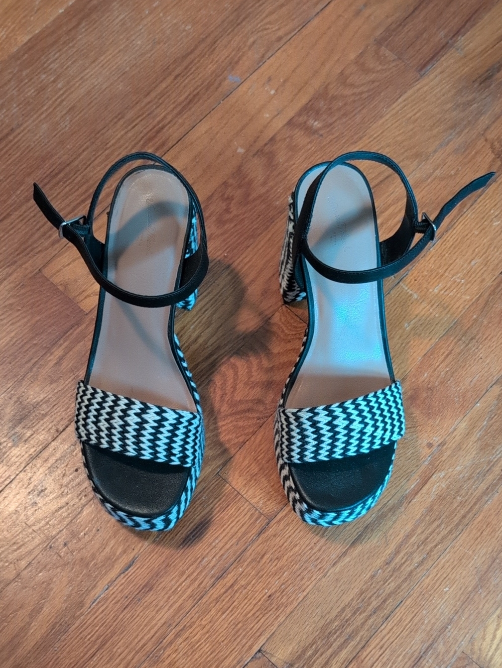 Black & White Zigzag Ankle-Strap Platform Sandals